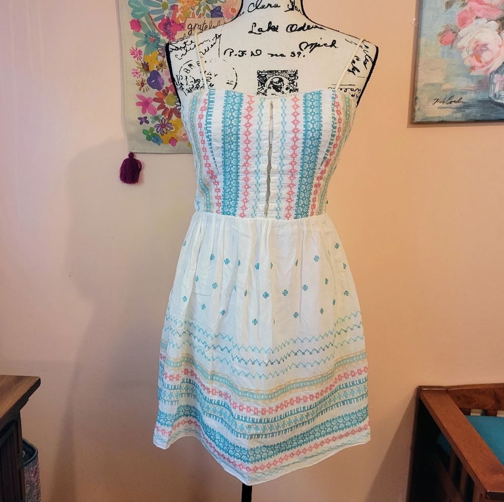 Needlepoint The Way Embroidered A-Line Sundress, Zip Closure, 9, EUC